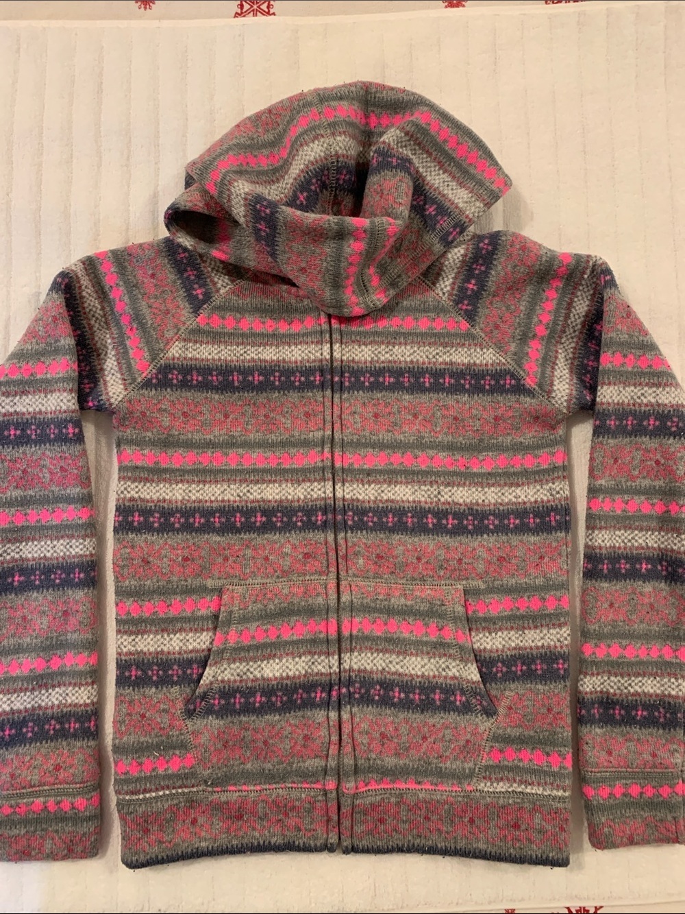 Oshkosh B’gosh Girls Fleece Lined Fair Isle Full Zip Hooded Sweater(Hoodie) 10​